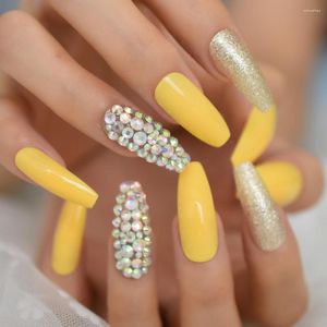 Faux ongles Orange vif jaune couleur faux AB strass pur papillon presse sur ongles mode européenne Art artificiel