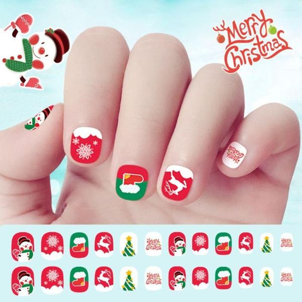 Faux Ongles Motif De Dessin Animé De Noël Fini Pour Enfants Année Adulte Noël Nail Art Décorations Creative Mignon Manucure Patch