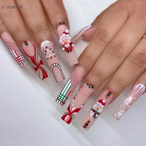 Faux ongles Décorations de Noël 2024 Père Noël Bonhomme de neige Designs Matériau sûr Couverture complète imperméable Faux ongles pour femmes filles