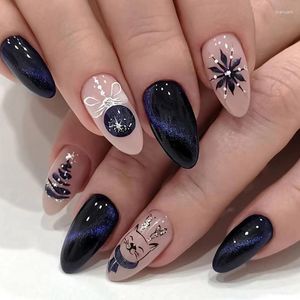 False Nails Christmas Fake Art Glitter Artificial met lijm lange amandelpress op Snowflake Ins Style Nail Tips