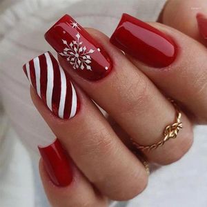 Kunstnagels Kerst nepnagel Sneeuwvlokpatroon Rode tips Draagbaar Volledige dekking Druk op nagel Vrolijke cadeaus voor vrouwen Dame