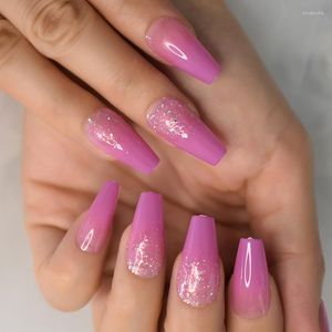 Faux ongles cercueil long Gel de gelée violette faux paillettes Ombre dégradé Unas Falsas acrylique ongles conseils MMedium ballerine Prud22