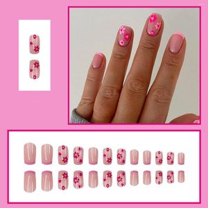 Faux ongles cercueil presse sur clair longueur moyenne européenne carré Type rose violet amour ongle fleur rétro charme Rose rouge