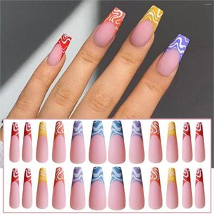 Faux Ongles Ligne Colorée Ballet Long Artificiel Charmant Confortable À Porter Manucure Pour Ongle DIY Décoration PR Vente