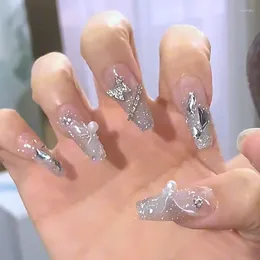 Valse nagels Cool Butterfly dragen Armor Explosieve Flash lange Ballet Franse Diamond Pure handgemaakte nagel zachte lint Patch
