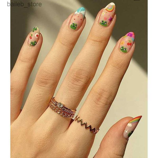 Faux ongles mignon flore fleur faux nail patch rond Style d'été Faux ongles pour filles nail art ne manucure fournit la presse sur les ongles y240419