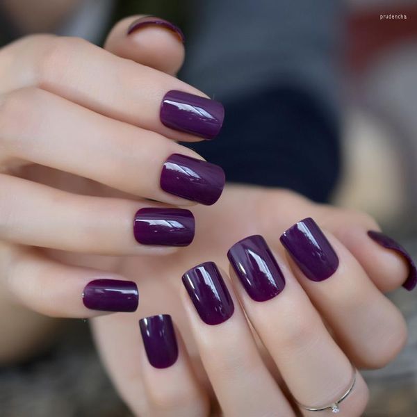 Uñas postizas, productos de manicura de caramelo acrílico púrpura oscuro, punta de uñas elegante para mujer, cubierta completa corta, herramientas para dedos ABS 24 Uds 100C Prud22