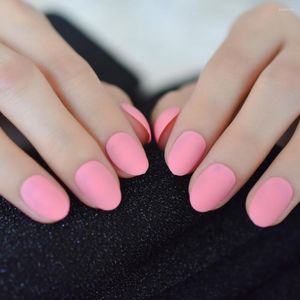 Faux Ongles Rose Profond Mat Faux Corée Court Acrylique Ongles Conseils Givré Style Salon Produits Professionnels