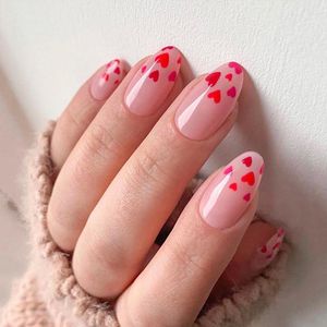 Faux Ongles Manucure Détachable Wearable Amande Ronde Nail Art Simple Appuyez Sur Belle Amour Saint Valentin Faux En Gros