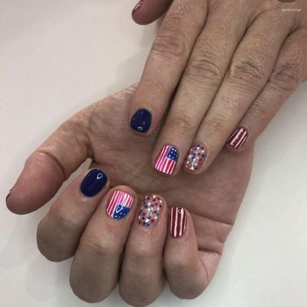 Faux ongles presse détachable sur la tête ronde du drapeau de la nation aux amandes simple bricolage