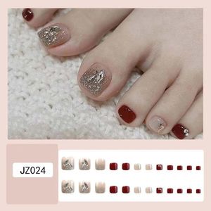 Kunstnagels Diamant Strass Nep Teennagels Elegant Wijnrood Plastic Patch Voeten Kunstmatig Cadeau