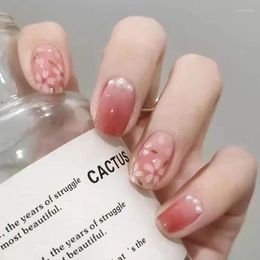 Kunstnagels Diamond Style Pearl Ice Through Flower Short Cute Manicure Producten Herbruikbare lijm Fake Nail Supplies Lijmpers