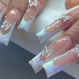 Faux ongles faciles à utiliser, colle gelée pour des paillettes papillon élégantes, faciles à utiliser, ongles durables pour femmes