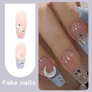 Faux ongles élégant faux premium 24pcs amour coeur lettre longue amande brillant kit d'extension d'ongle pour salon usage domestique couverture complète femmes