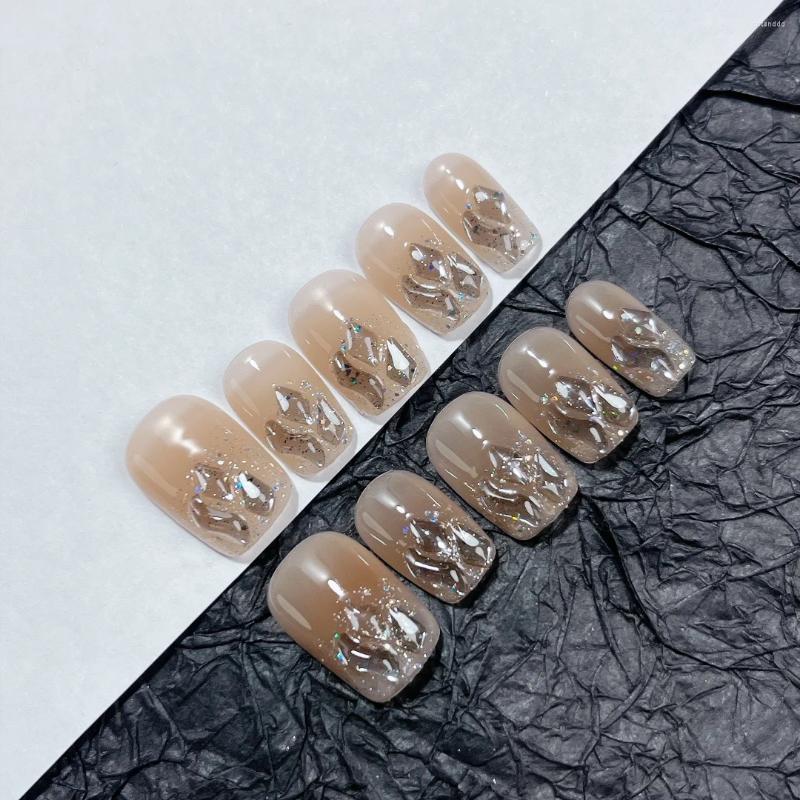 偽の爪emmabeauty carat lover short t hand Painted Removable Reusable High Quality Handmade Press on Nails.no.c697