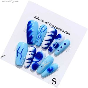 Faux ongles Emmabeauty fabriqués à la main à presser sur les ongles – Mystérieux bleu fantastique magique robuste et confortable No.EM24392 Q240122