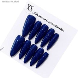 Kunstnagels Emmabeauty Handgemaakte pers-op-nagels met luxe en veelzijdige stijl Prachtige lange donkerblauwe amandelvorm, herbruikbaar. Nr. 1553 Q240122