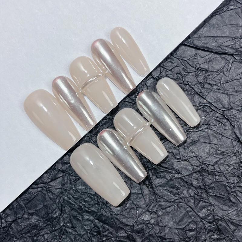 Unhas Falsas Emmabeauty Metálico Champanhe Pintado à Mão Removível Reutilizável Alta Qualidade Handmade Press On Nails.No.C698