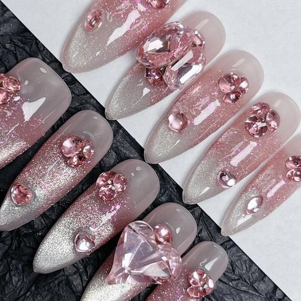 Faux Nails Emmabeauty Sparkling Rose Heart amovible réutilisable de haute qualité, presse à main avec effet et style charmant