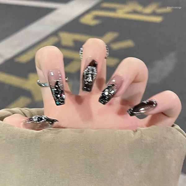 Faux ongles Explosif Flash Avancé Portant Armure 3D Diamant Patch À Ongles Sombre Doux Cool Ballet Amélioration