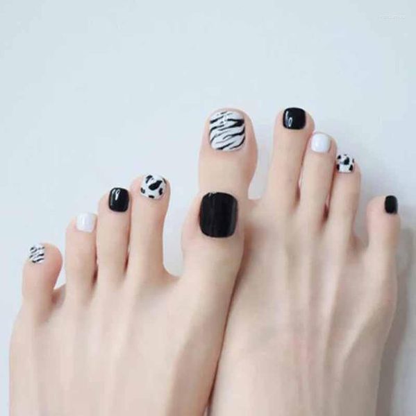 Uñas postizas, puntas artificiales para dedos de los pies, cebra, pie francés, acrílico, decoración artística profesional para uñas, cubierta completa, manicura para uñas de los pies