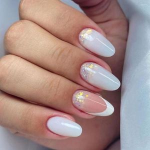 Faux ongles faux ongles 24 pièces ensemble simple blanc français amande faux avec des conceptions presse sur outil de manucure couverture complète pointes d'ongles