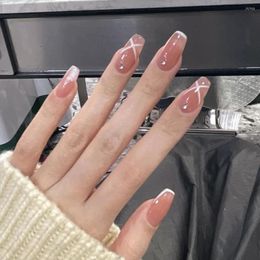 Unghie finte Unghie finte Set finto 3D Stampa su finti Ongles Suggerimenti riutilizzabili Accessori per manicure fai-da-te Kit per unghie acriliche con glitter nudi