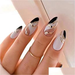 Faux Ongles Faux Ongles Européens Et Américains Style Ins Noir Blanc Canard Mandarin Couleur Amande Ongles Amélioration De La Mode Faux P Drop De Dh1Yr