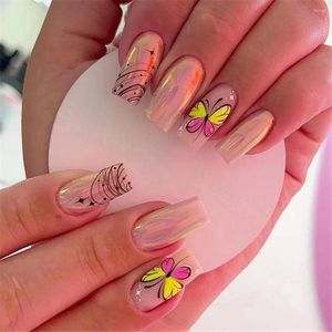 Valse nagels mode kleurrijke vlinder nagel tips met ontwerpen Franse kist manicure middle long ballerina nep set druk op