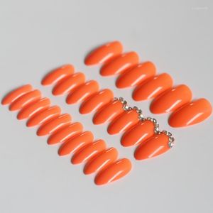 Uñas postizas Moda Full Diamond Fake High Heel 24pcs Color sólido Crystal Nail Art Orange W56