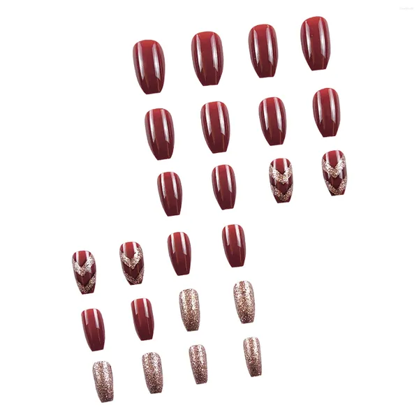 Faux ongles flash paillette vin rouge faux matériau sûr durable étanche pour le shopping de fréquentation de voyage