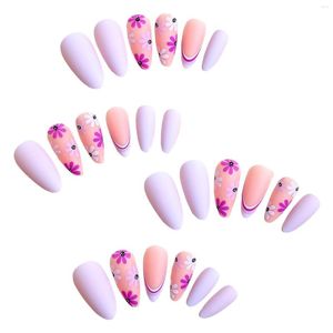 Faux Ongles Fleur Imprimé Artificiel Élégant Charmant Réutilisable Pour Femmes Et Fille Nail Salon