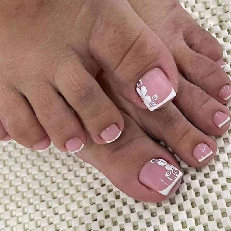 False Nails For Women Short Foot Tips Toe French White Edge Full Cover Fake Toenails