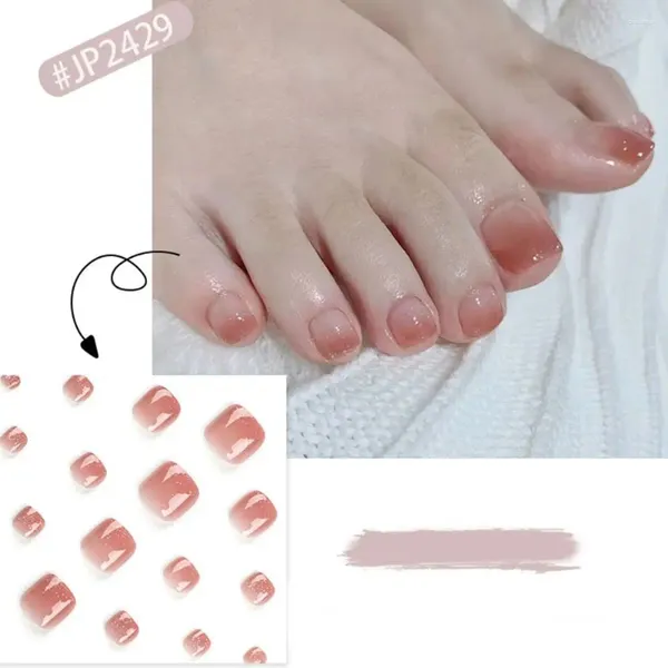 Faux Nails Frags Fragas One-One-One Tablet ongle Simple Short Square Toe Pink Gradient Full Cover Foot For Women Girl