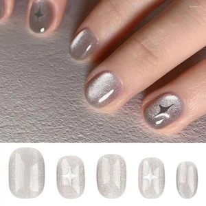 Valse nagels Franse mode Cat's Eye Star Korte ronde nagelstips Volledig deksel vaste grijze nep voor salon