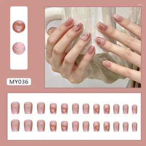 Faux ongles français couvercle complet chat œil amour coeur pointes cloue pointes de ballerine courte détachable presse sur les femmes filles