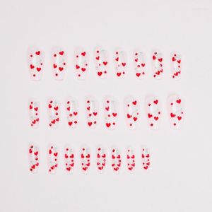 Valse nagels Franse liefde hart rode diamant kersen nep set druk op met lijm 24 -stcs diy manicure tools groothandel prud22