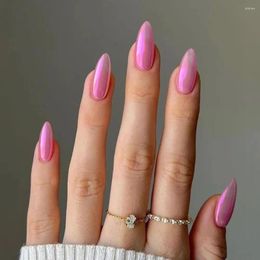 Uñas postizas Manicura francesa Aurora Long Almond Fake Nials Desmontable Dulce Degradado Puntas de uñas Mujeres