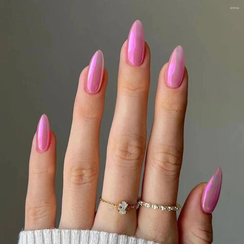 Накладные ногти Французский маникюр Аврора Длинные миндалевидные накладные ногти Съемные сладкие градиентные кончики ногтей для женщин
