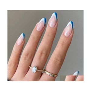 Valse nagels Franse druk op middelgrote amandel nep tips fl Er acryl voor vrouwen en meisjes24pcs drop levering gezondheid schoonheid nagel kunst salon dhbau dhbau