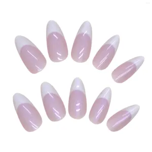 Faux ongles style français bord blanc Aurora doux charmant réutilisable pour femmes et filles salon de manucure