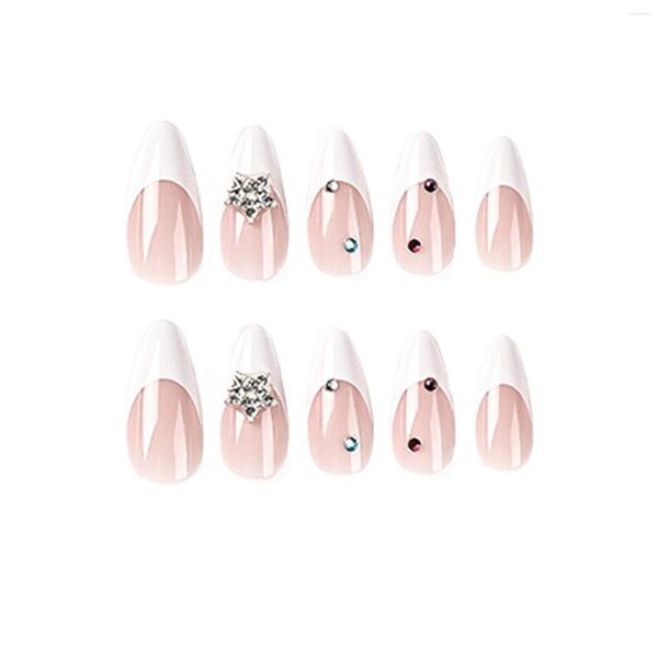 Faux ongles style français bord blanc fausse manucure ultra-flexible longue durée pour le port quotidien et les fêtes