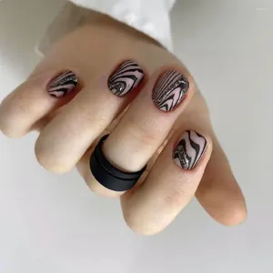 Kunstnagels Franse golvende manicure Aurora Glitter korte ronde nageltips Afneembare volledige dekking nep voor salon