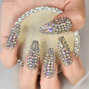 Faux ongles couverture complète diamant Rhienstone salons de manucure à la maison cercueil moyen presse sur les pointes des ongles faux ongles Art Collection Q240122