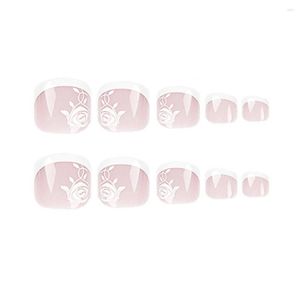 Kunstnagels Gel Fake Diy Nail Art Kit Draagbare teennagels met rozenbloempatroon Korte pers voor manicure