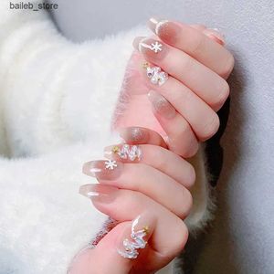 Valse nagels glitter kerstboom valse nagels voor meisjes druk op nagels vol afgewerkte draagbare vrouwen kerstdiy acryl nagels patch 24 stcs y240419 y240419