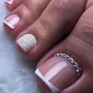Faux Ongles Glitter Cristal Presse Française Sur Ongles Diamant Décor Toe Tête Carrée Patch Artificiel Pour Pieds 230922