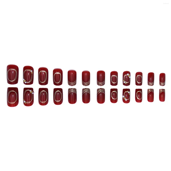 Falsas uñas Glitter Squitter Press on Wine Red with Pearl Design Glue para suministros de arte Mujeres Mujeres