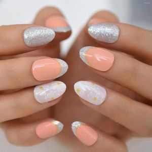 Valse nagels glitter top gemengde bloem nagel tips herbruikbaar medium nep amandel datechable pre -ontwerpen benodigdheden voor professionals mooi