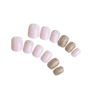 Faux ongles scintillants à pression courte, rose de noël, artificiel avec impression de flocon de neige pour extension, costume assorti